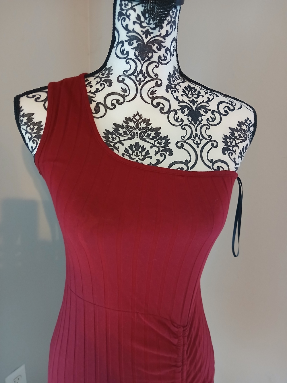 SHEIN Red One-Shoulder Ribbed Dress